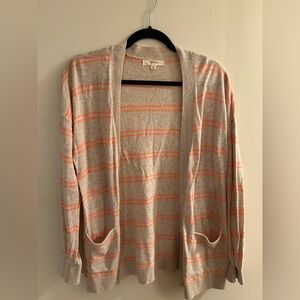 Peyton Primrose Women's Size Large Beige & Coral Striped Long Sleeve Cardigan